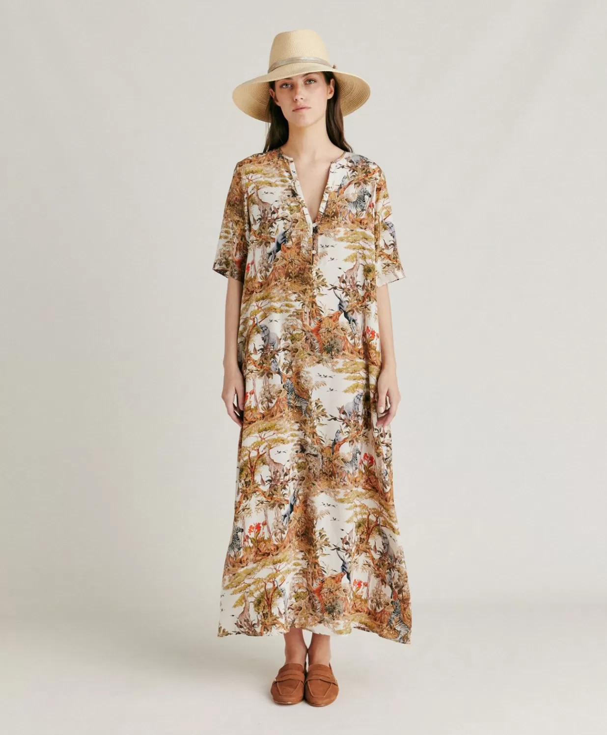 Momoni Vêtements>Robe Penelope En Crepe De Chine - Creme / Multicolore