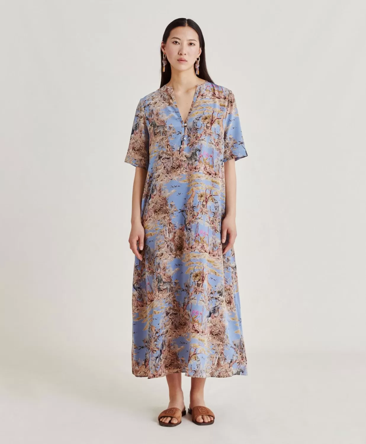 Momoni Vêtements>Robe Penelope En Crepe De Chine - Multicolore Ceruleen