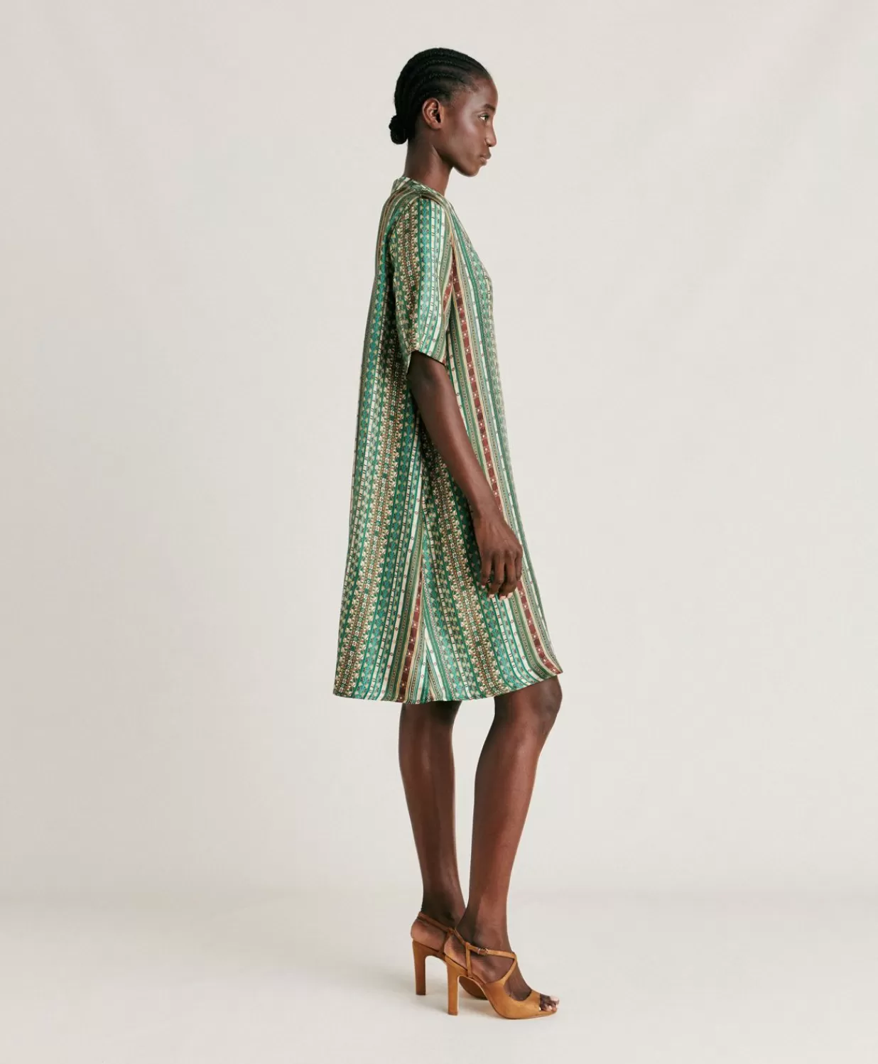 Momoni Vêtements>Robe Sarraina En Serge De Soie - Vert/Multicolore
