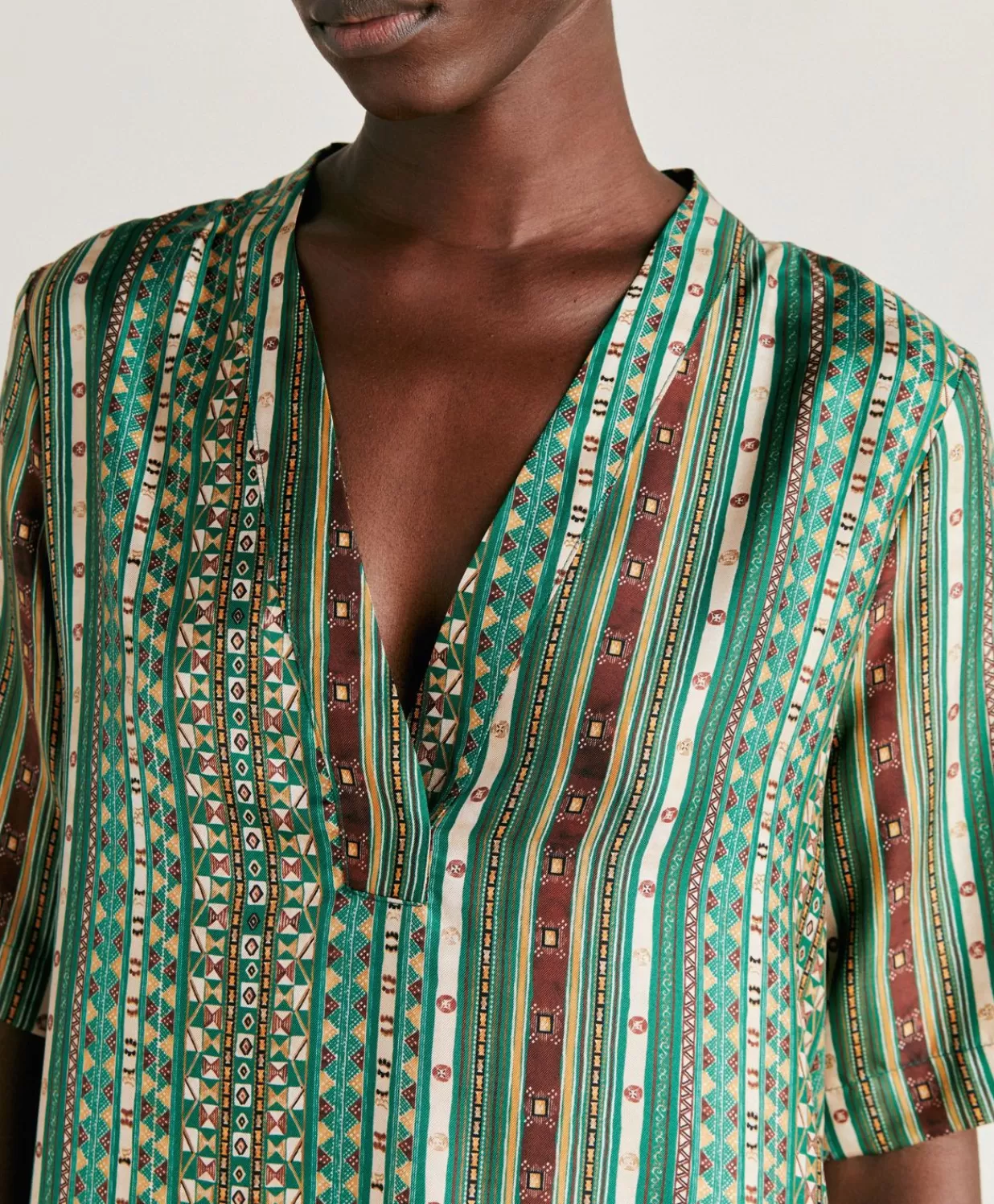 Momoni Vêtements>Robe Sarraina En Serge De Soie - Vert/Multicolore