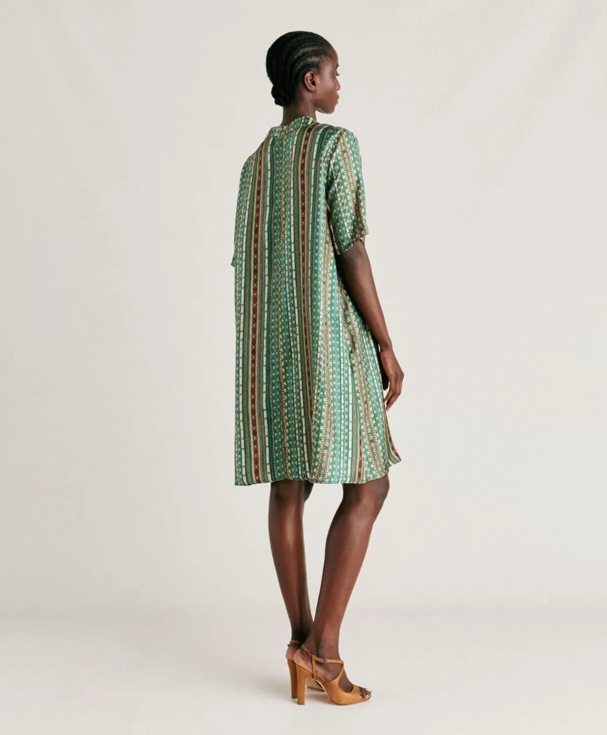 Momoni Vêtements>Robe Sarraina En Serge De Soie - Vert/Multicolore