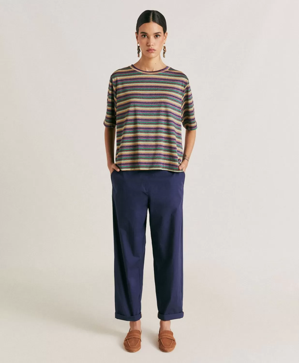 Momoni T-Shirts Et Hauts>Thirt Iora En Jersey Lurex Raye - Vert Multicolore