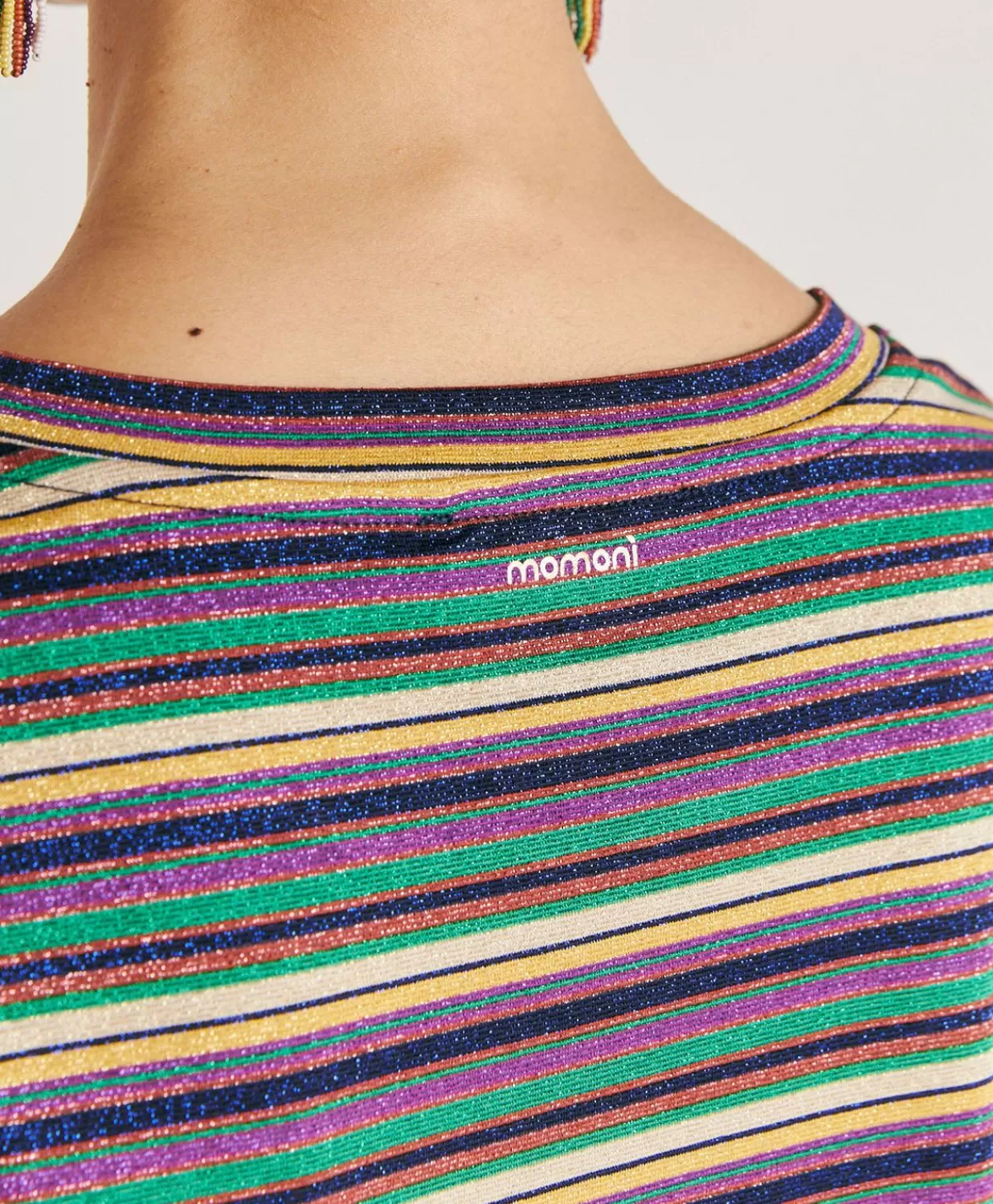 Momoni T-Shirts Et Hauts>Thirt Iora En Jersey Lurex Raye - Vert Multicolore