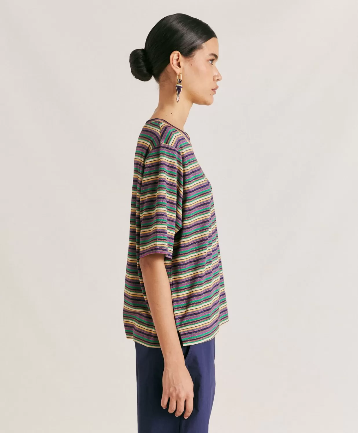 Momoni T-Shirts Et Hauts>Thirt Iora En Jersey Lurex Raye - Vert Multicolore