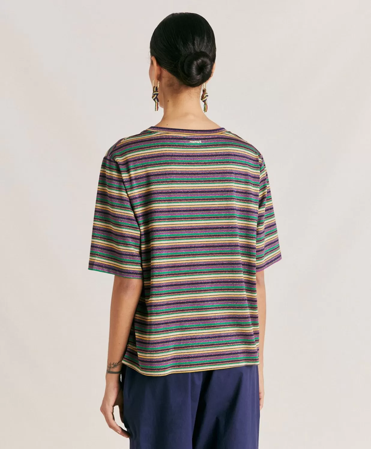 Momoni T-Shirts Et Hauts>Thirt Iora En Jersey Lurex Raye - Vert Multicolore